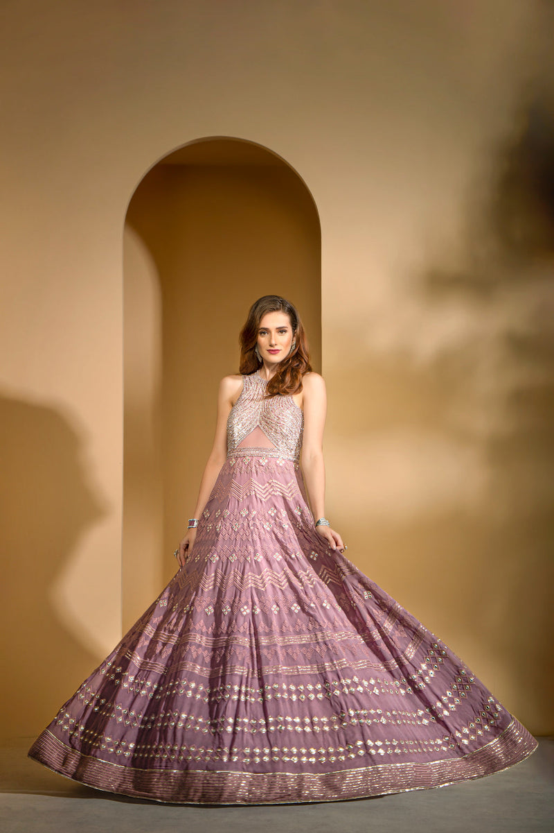 Mauve Chikankari Gown