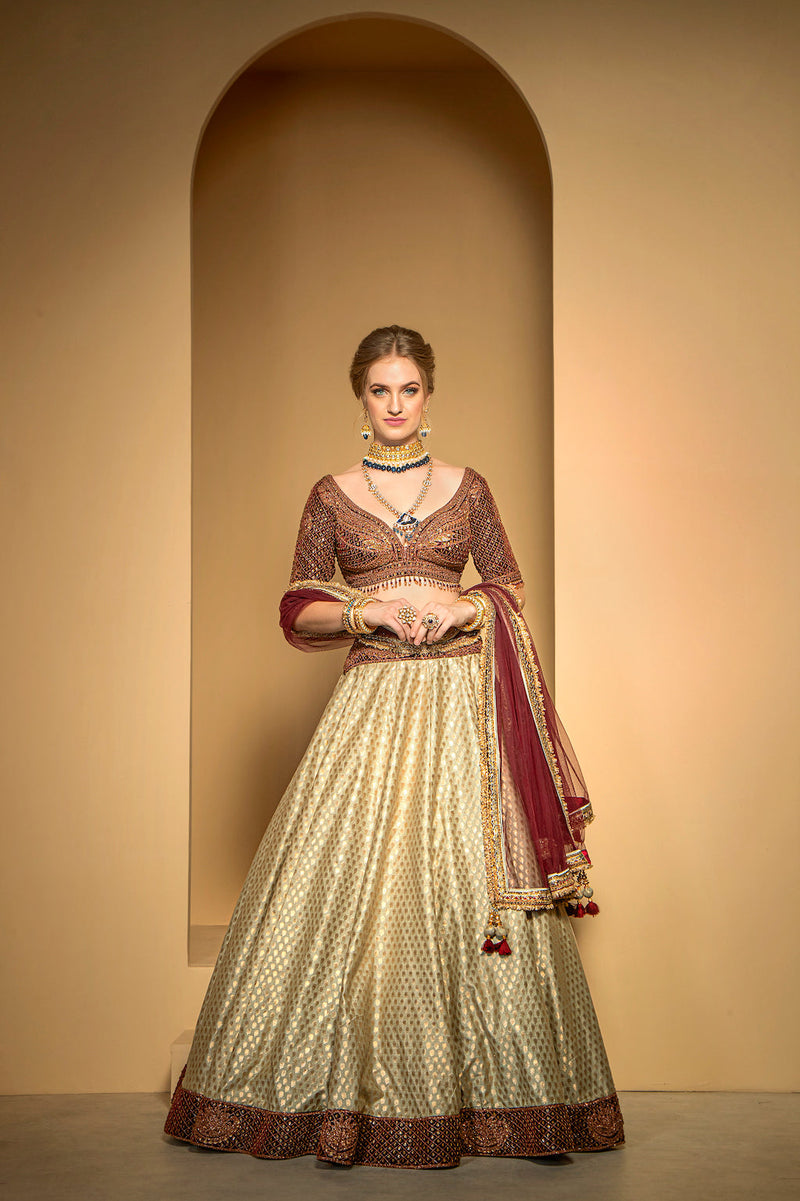 Velvet Blouse with Booti Silk skirt