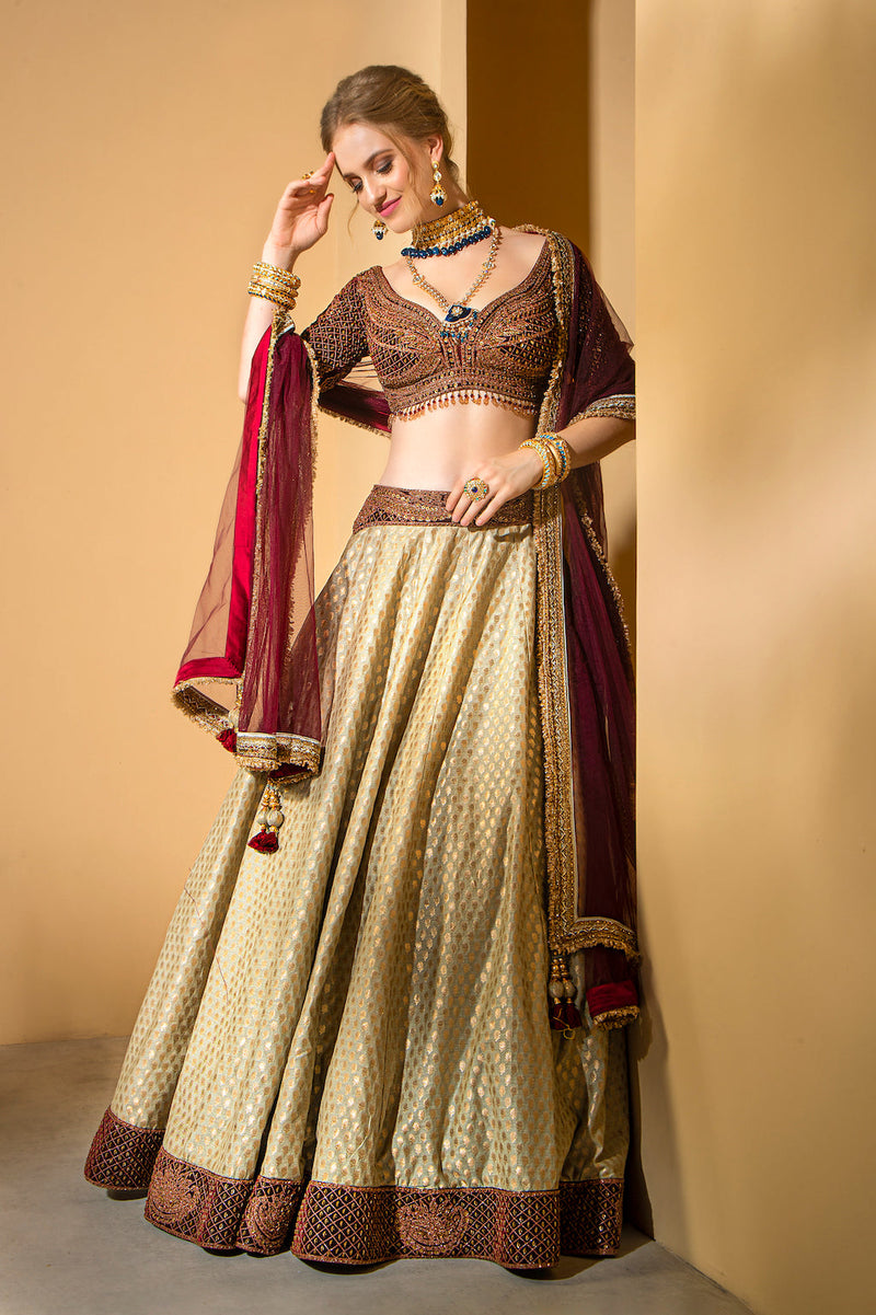 Velvet Blouse with Booti Silk skirt