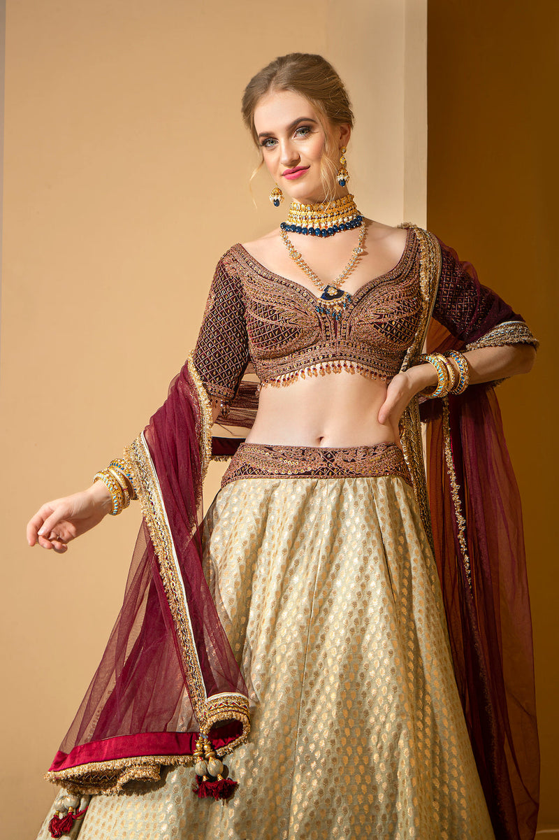 Velvet Blouse with Booti Silk skirt