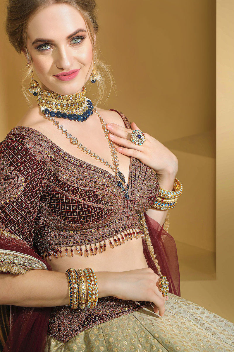 Velvet Blouse with Booti Silk skirt