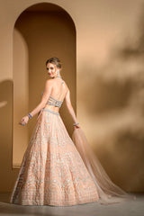 Blush Pink Halter Neck embroidered top with skirt and scarf