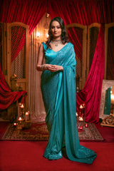 Ferozi Blue Shimmer Sequins Saree