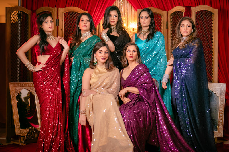 Light golden Shimmer Sequins Saree