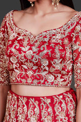 Bridal Red Lehenga Top With Net Scarf