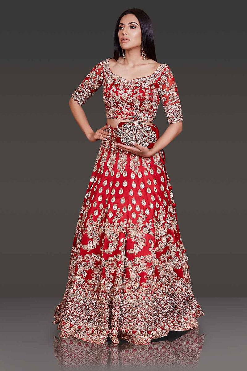 Bridal Red Lehenga Top With Net Scarf