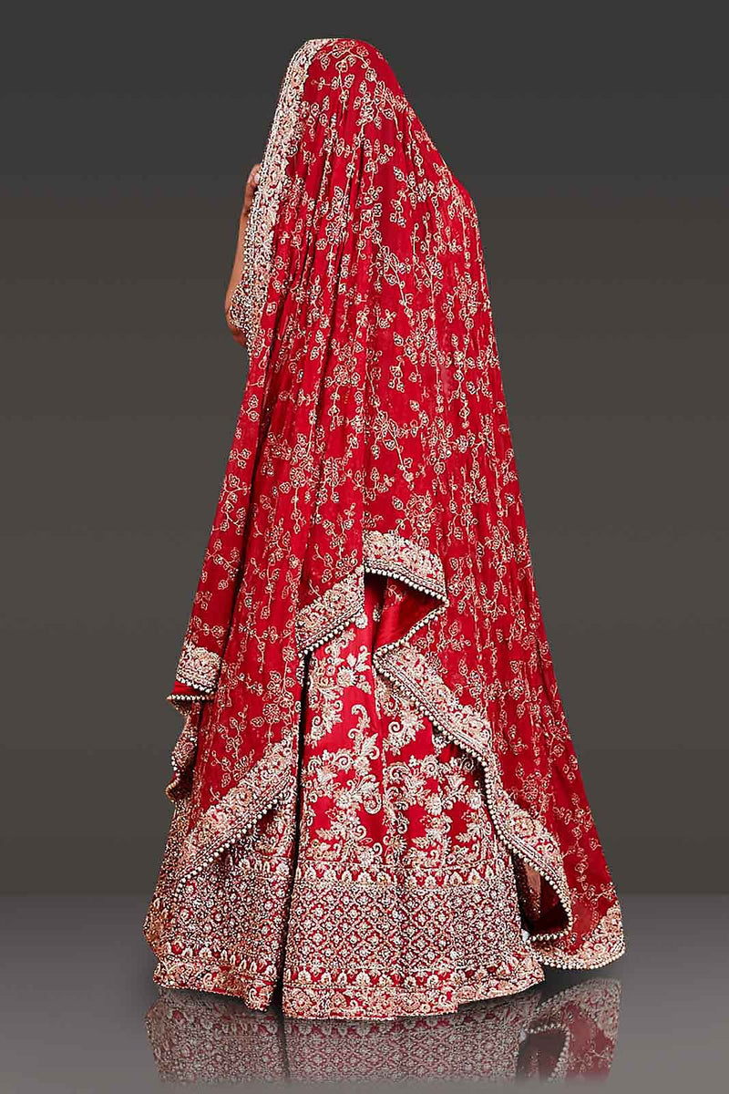 Bridal Red Lehenga Top With Net Scarf
