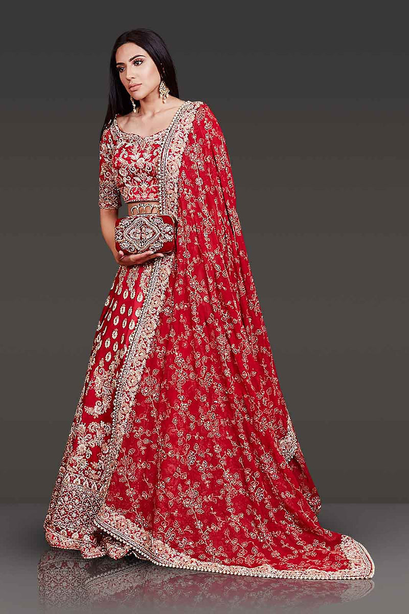 Bridal Red Lehenga Top With Net Scarf