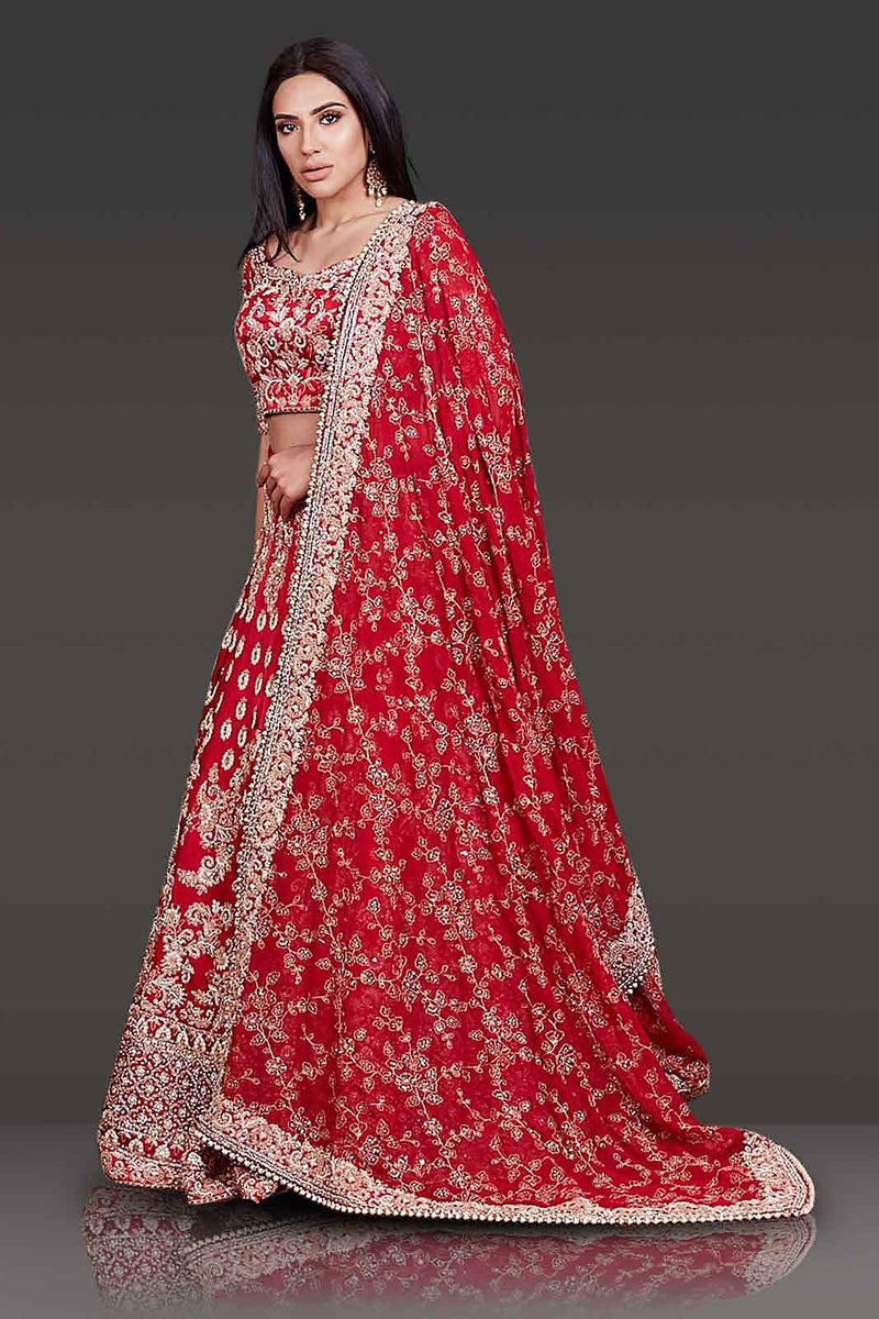Bridal Red Lehenga Top With Net Scarf