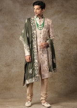 Rosey Beige Embroidered Sherwani 