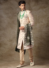 Rosey Beige Embroidered Sherwani 