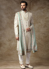 Ivory Embroidered Sherwani 