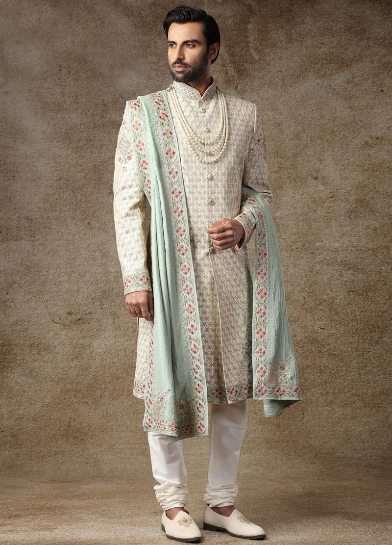 Ivory Embroidered Sherwani 