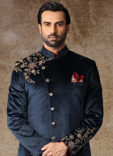 Maroon And Ink Blue Indo-Western Kurta Sherwani 