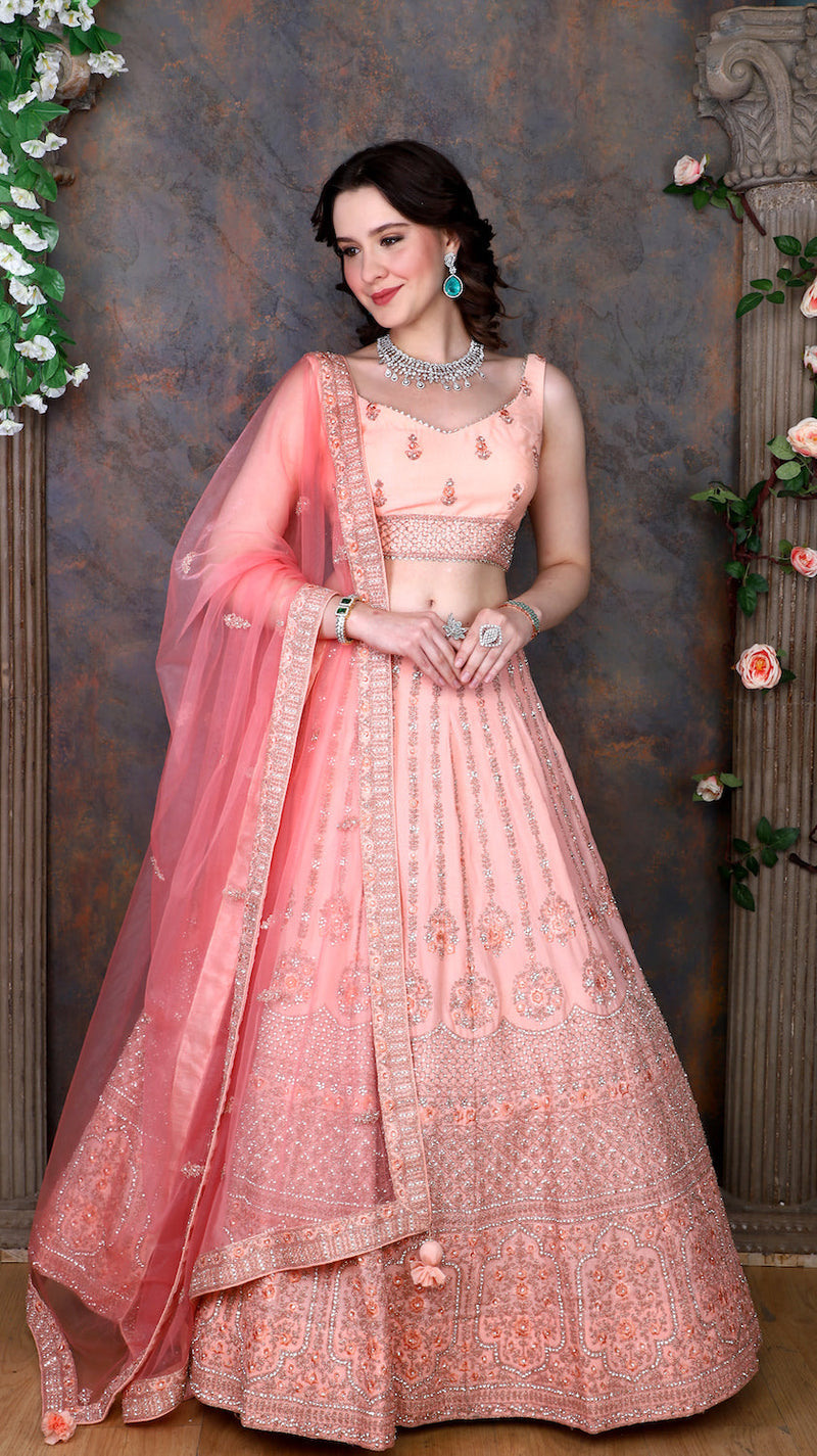Peach Lehenga with darker peach scarf