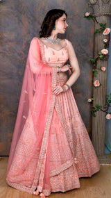 Peach Lehenga with darker peach scarf