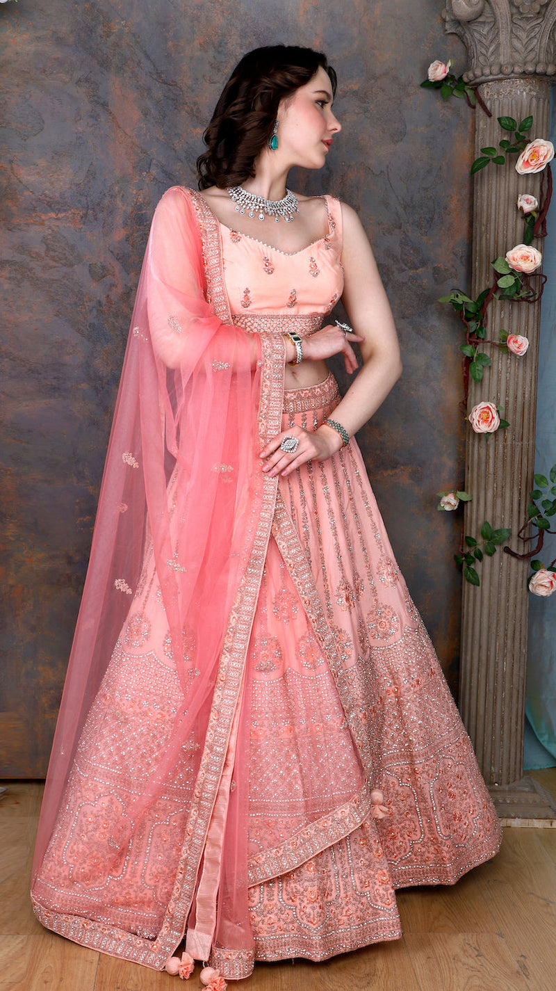 Peach Lehenga with darker peach scarf