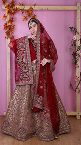 Golden Lehenga with red top and scarf