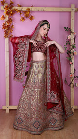 Golden Lehenga with red top and scarf