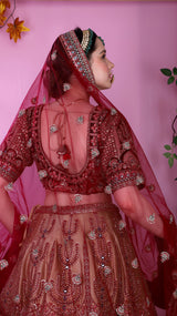 Golden Lehenga with red top and scarf