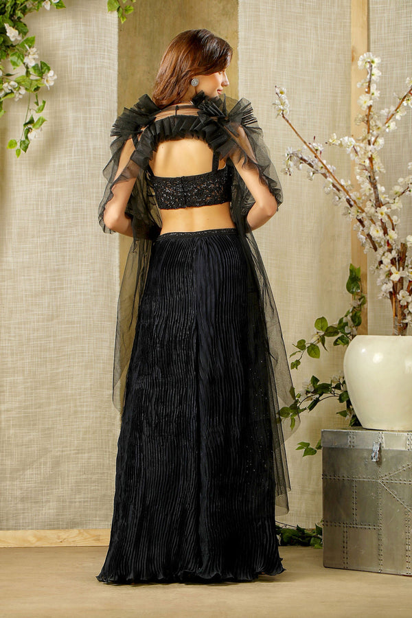 Embroidered Top with Crinkled skirt
