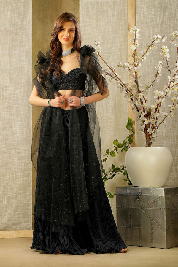 Embroidered Top with Crinkled skirt