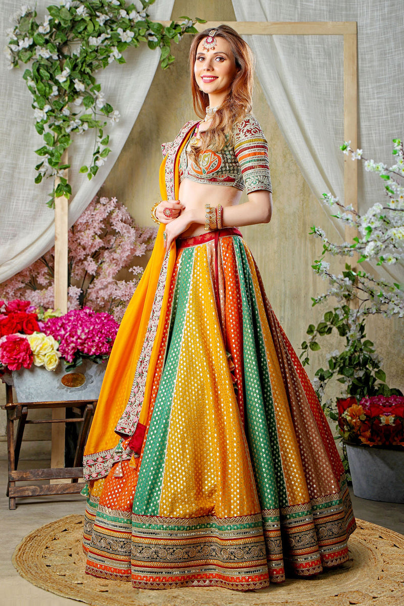 Multicolor Paneel Skirt with Embroidered top