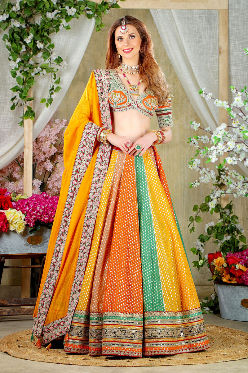 Multicolor Paneel Skirt with Embroidered top