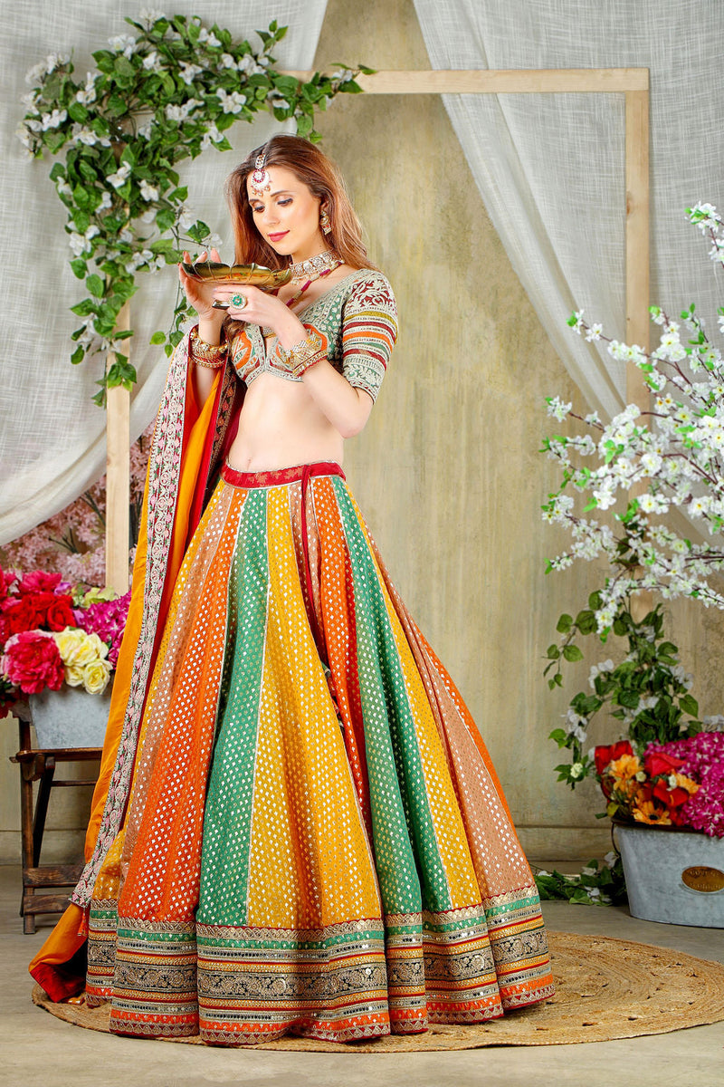 Multicolor Paneel Skirt with Embroidered top