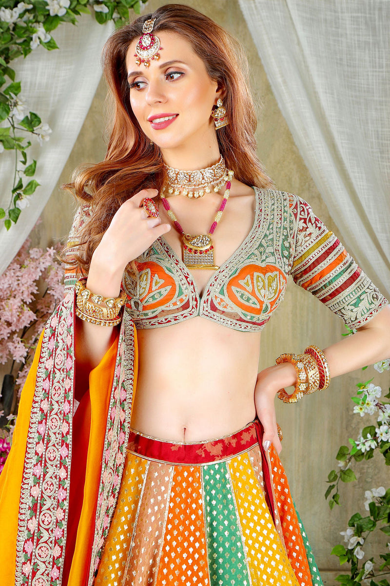 Multicolor Paneel Skirt with Embroidered top