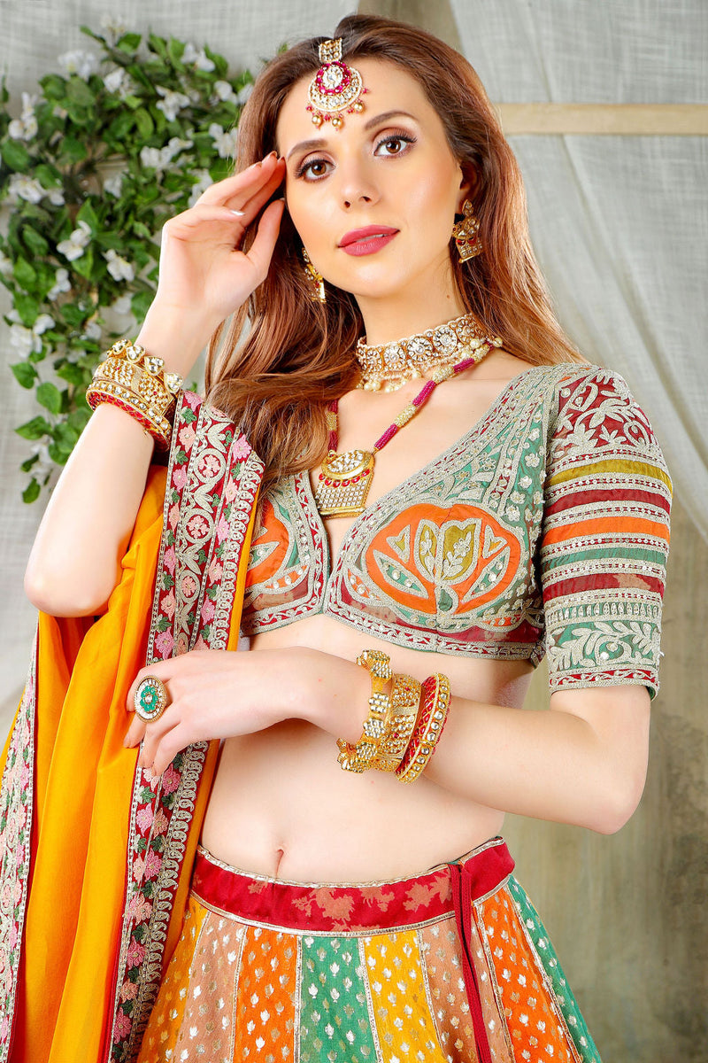 Multicolor Paneel Skirt with Embroidered top