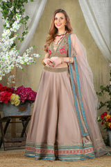 Grey Brown embroidered Top with matching Skirt