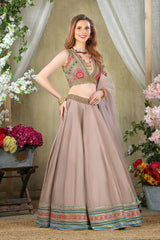 Grey Brown embroidered Top with matching Skirt