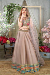 Grey Brown embroidered Top with matching Skirt