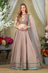 Grey Brown embroidered Top with matching Skirt
