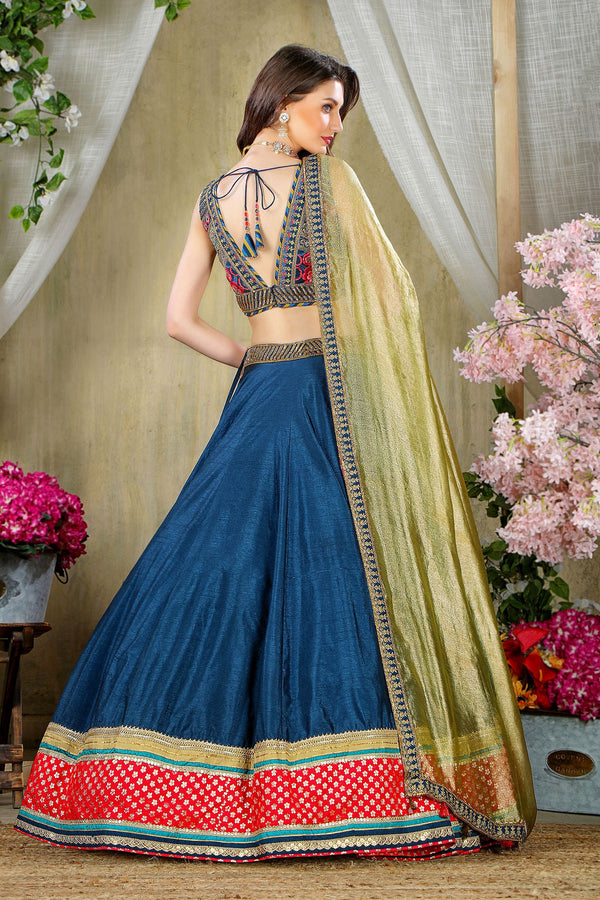 Peacock color thread embroidered Top with matching Skirt