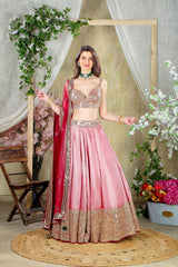 Mirror Embroidered Pink Blouse with matching Skirt
