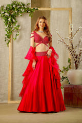 Red Stylish Embroidered Top and Skirt