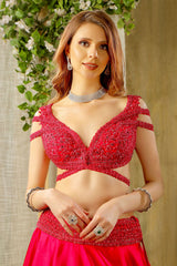 Red Stylish Embroidered Top and Skirt