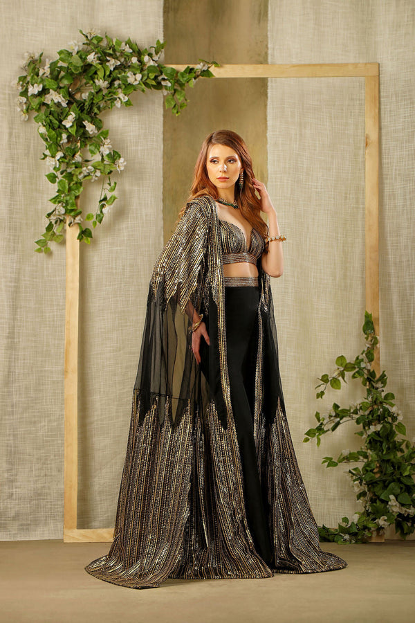 Beautiful Embroidered Top with cape and palazzo