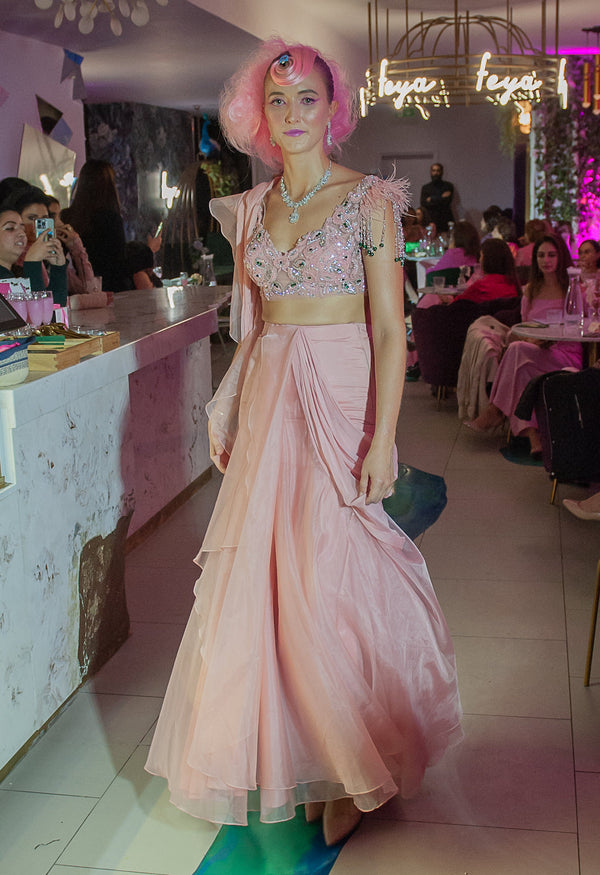 Pink Drape saree