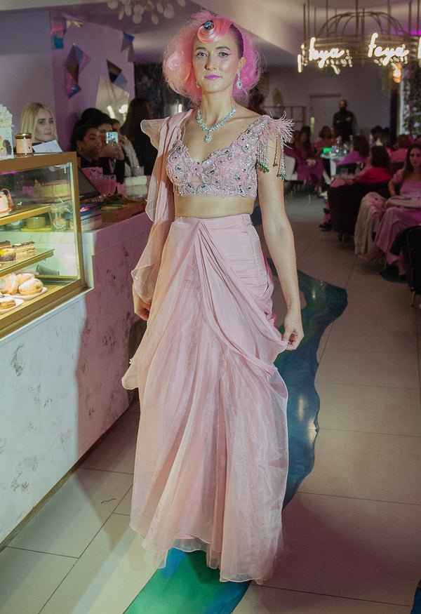 Pink Drape saree