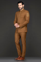 Camel Brown Colour Short Band Gala/ Cocktail Jacket Paired With Same Colour English Trousers