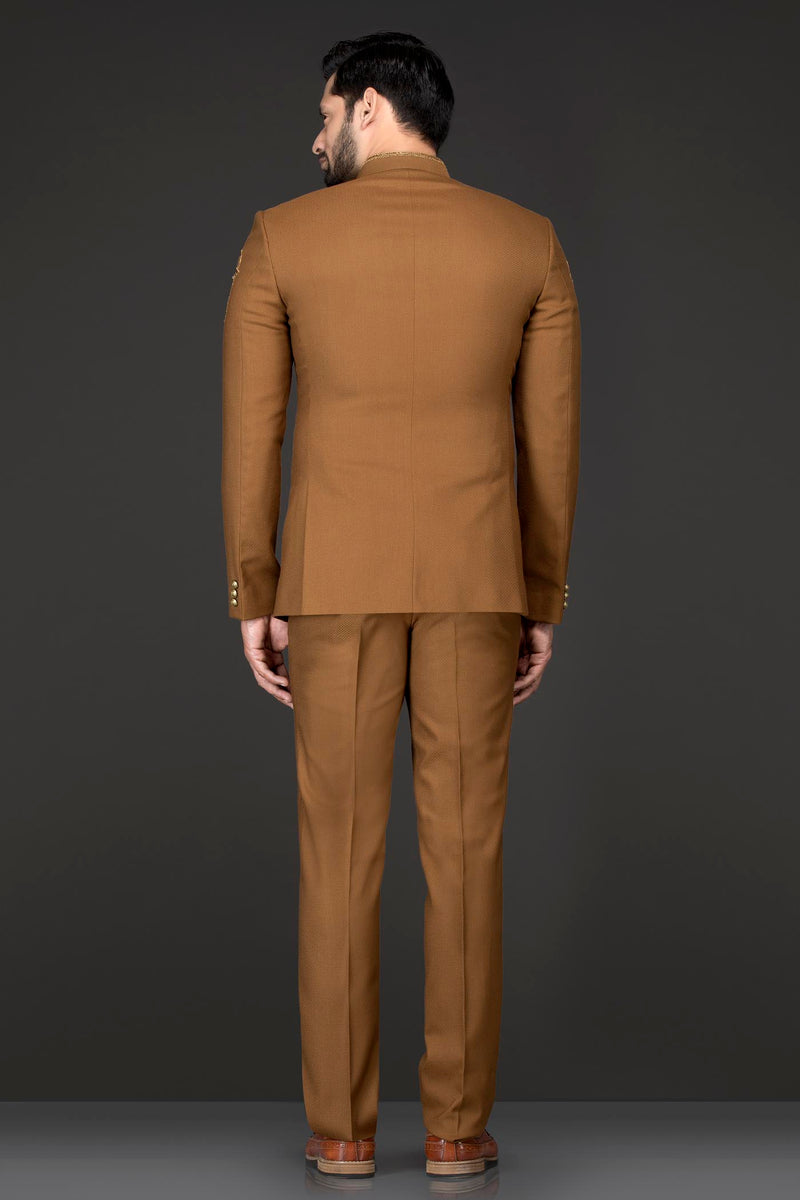 Camel Brown Colour Short Band Gala/ Cocktail Jacket Paired With Same Colour English Trousers