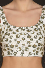 White Georgette Skirt With Net Cape And Silk Top