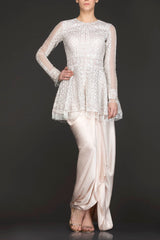 Ivory Colour Peplum Top With Ivory Crepe Pull Up Skirt