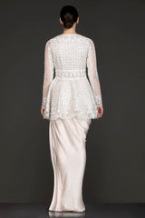 Ivory Colour Peplum Top With Ivory Crepe Pull Up Skirt