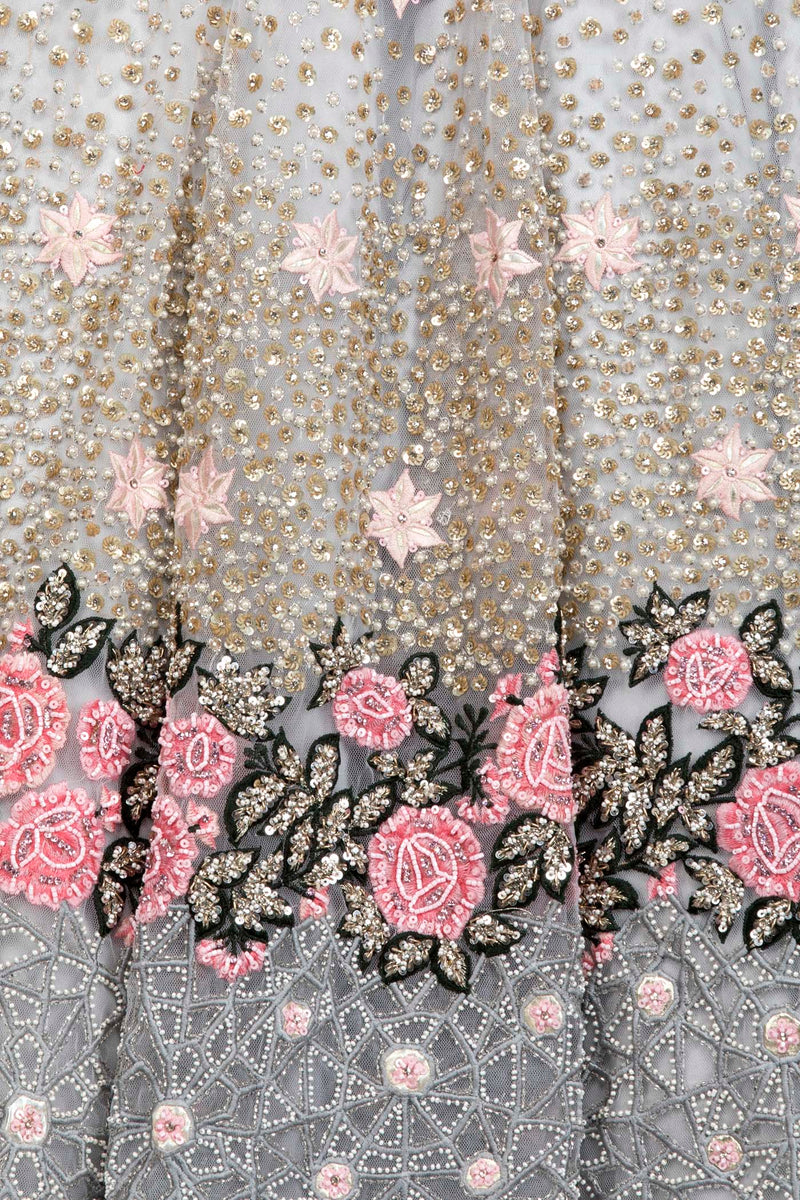 Light Grey Colour Net Lehenga Top Dupatta With Black And Pink Thread Work And Sequence Highlighting
