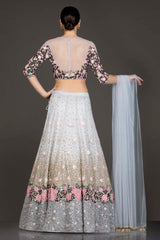 Light Grey Colour Net Lehenga Top Dupatta With Black And Pink Thread Work And Sequence Highlighting