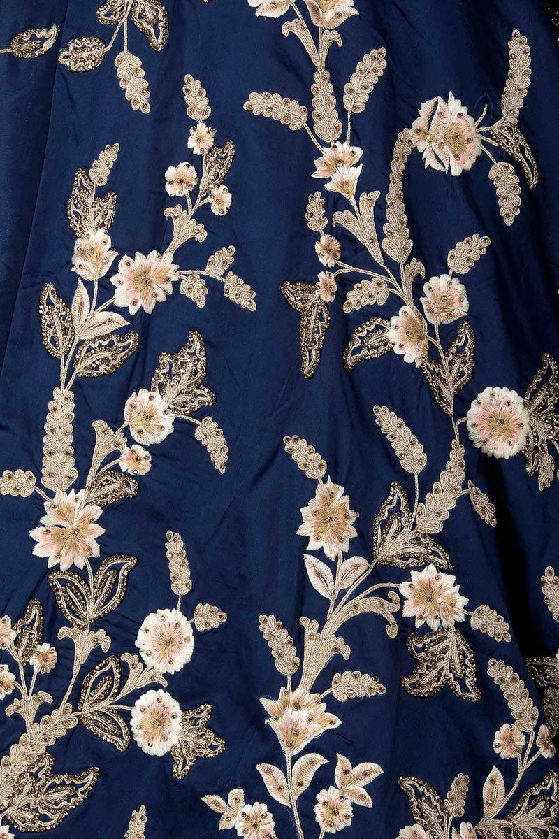 Navy Blue Colour Silk Anarkali/Gown With Sequence Top Part With Net Dupatta